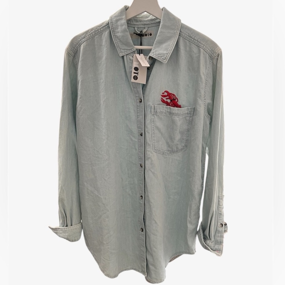 Topshop Denim Shirt Embroidered Red Crab
